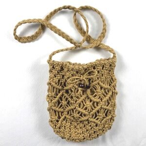 Macrame Drawstring Bucket Bag‎ Tan Neutral Boho Bag